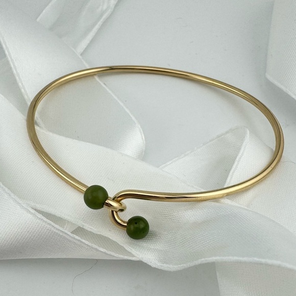 Vtg Tiffany & Co. Jade Bead Wire Bangle Bracelet in 14k Yellow Gold - Picture 8 of 10
